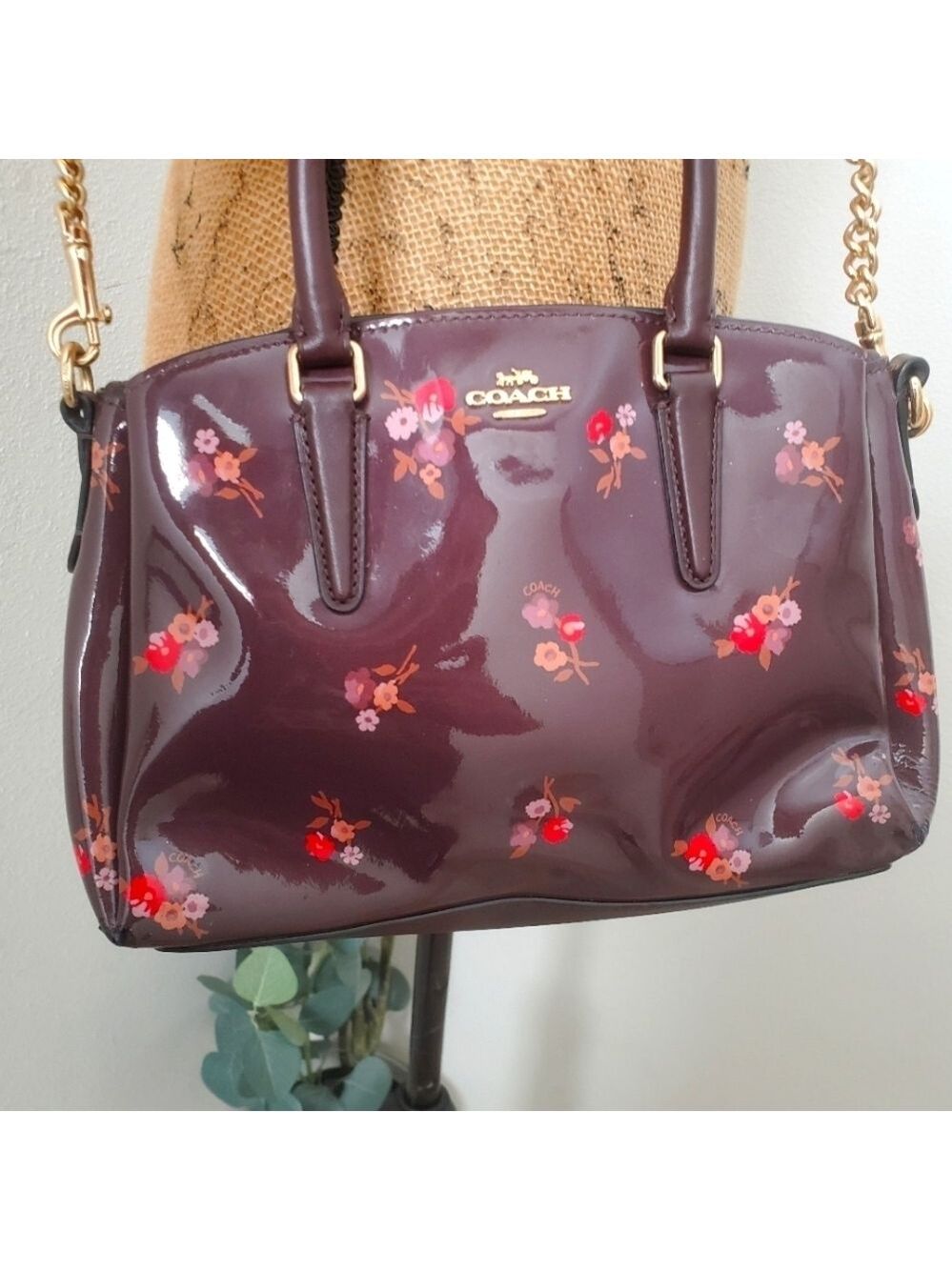 COACH Sage Carryall Oxblood Maroon Bouquet Print Small Handbag Purse - Picture 4 of 15